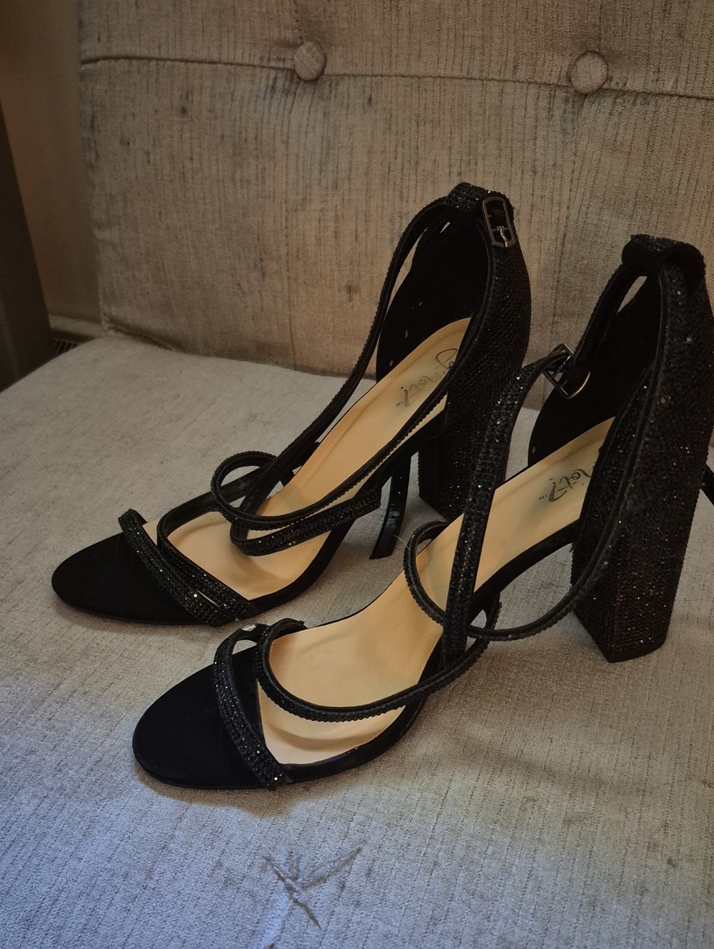 Sparkle Black Strappy Block Heel Sandals